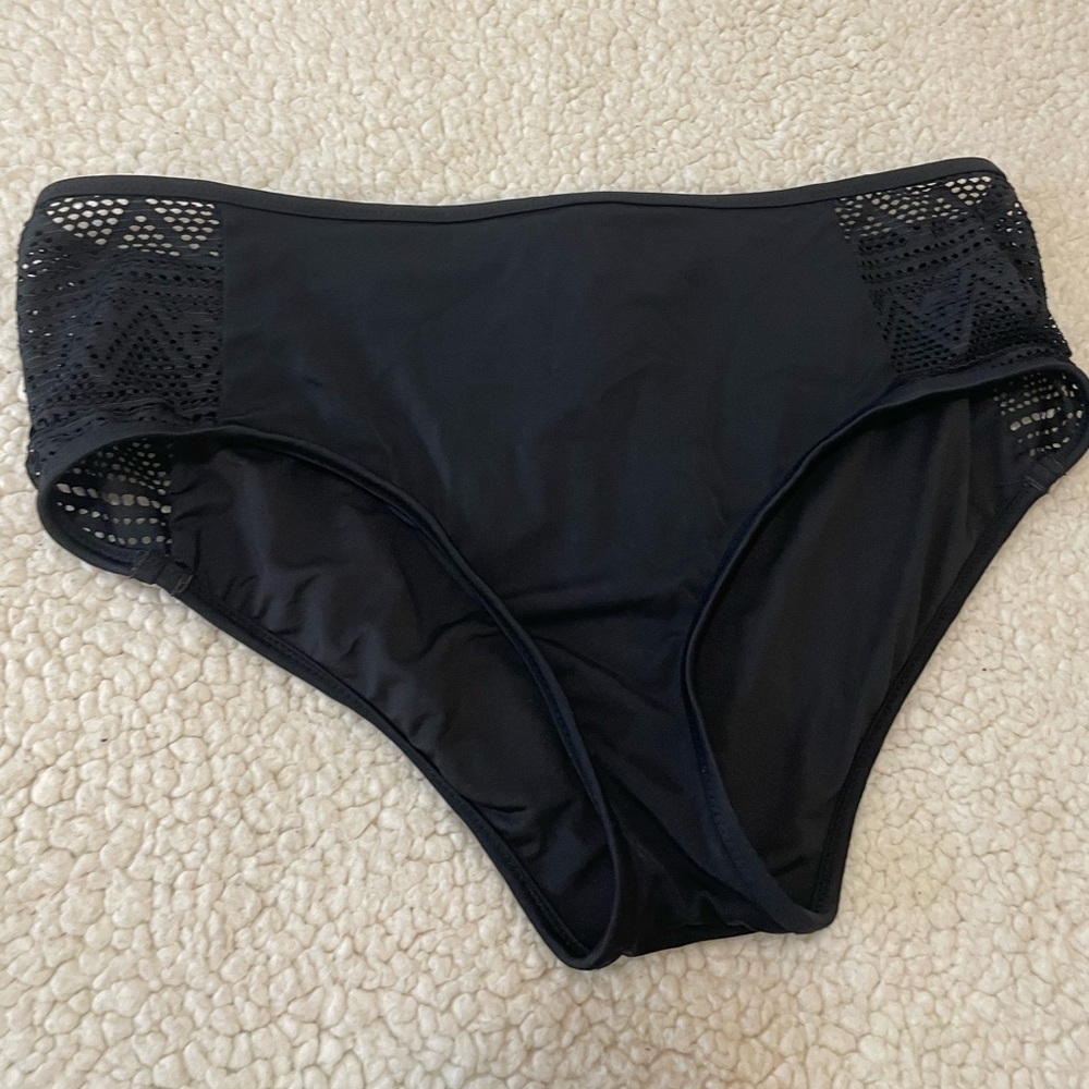 Yamamay Black Midi High-Waisted Swimming Suit Bottoms With Lace trim Size XL
